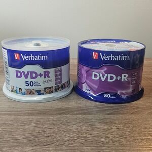 Verbatim DVD+R 4.7GB 16x 120min 100 Pack Blank Media Discs 2x 50pk Spindle NEW